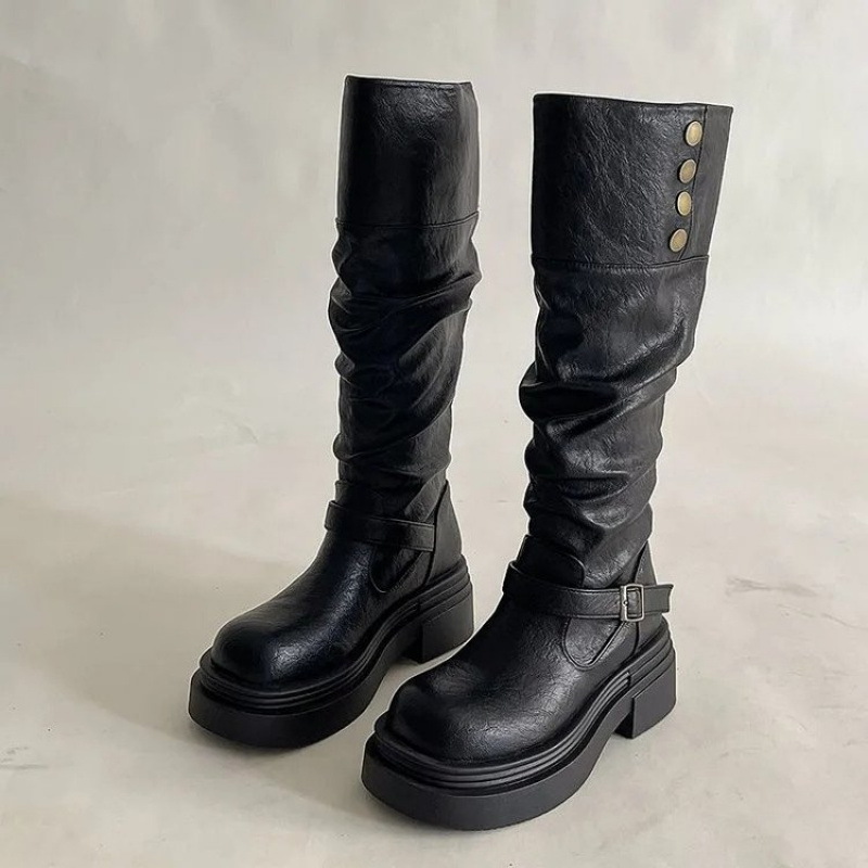 Leatherwork Rivets - Bottes Punk mi-hautes pour femmes 2026,