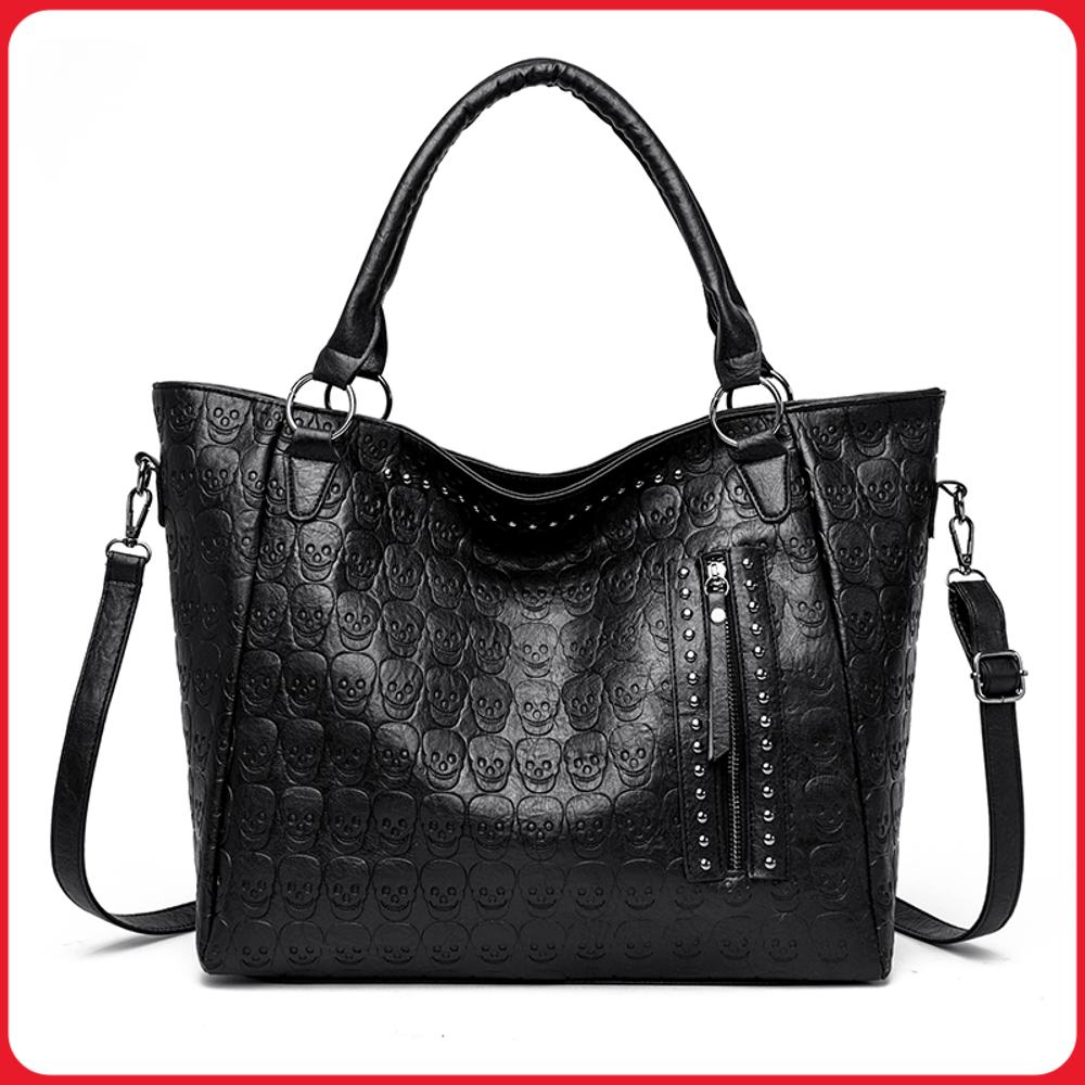 Leatherwork Rivets - Sac bandoulière Punk Skull en cuir