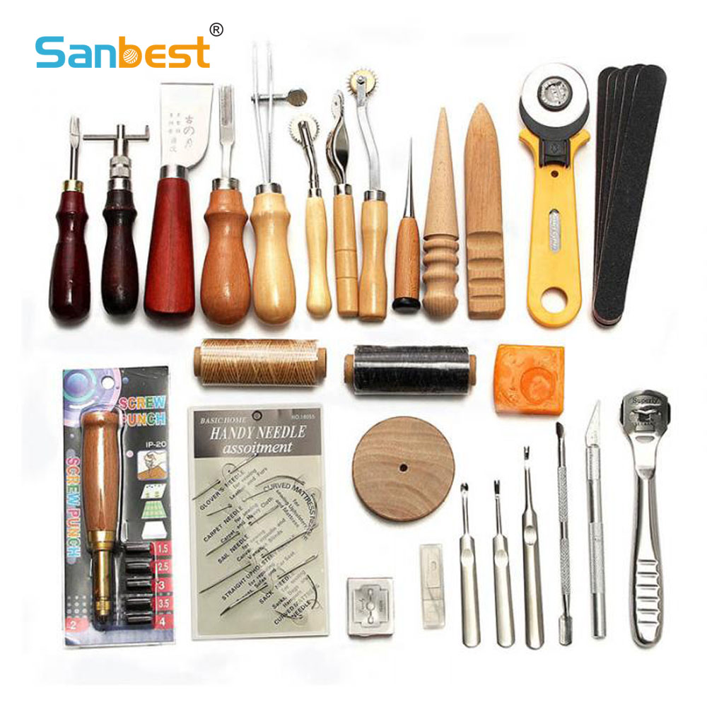 Groover Stitching Tool - Sanbest-Kit d'outils d'artisanat du cuir professionnel,
