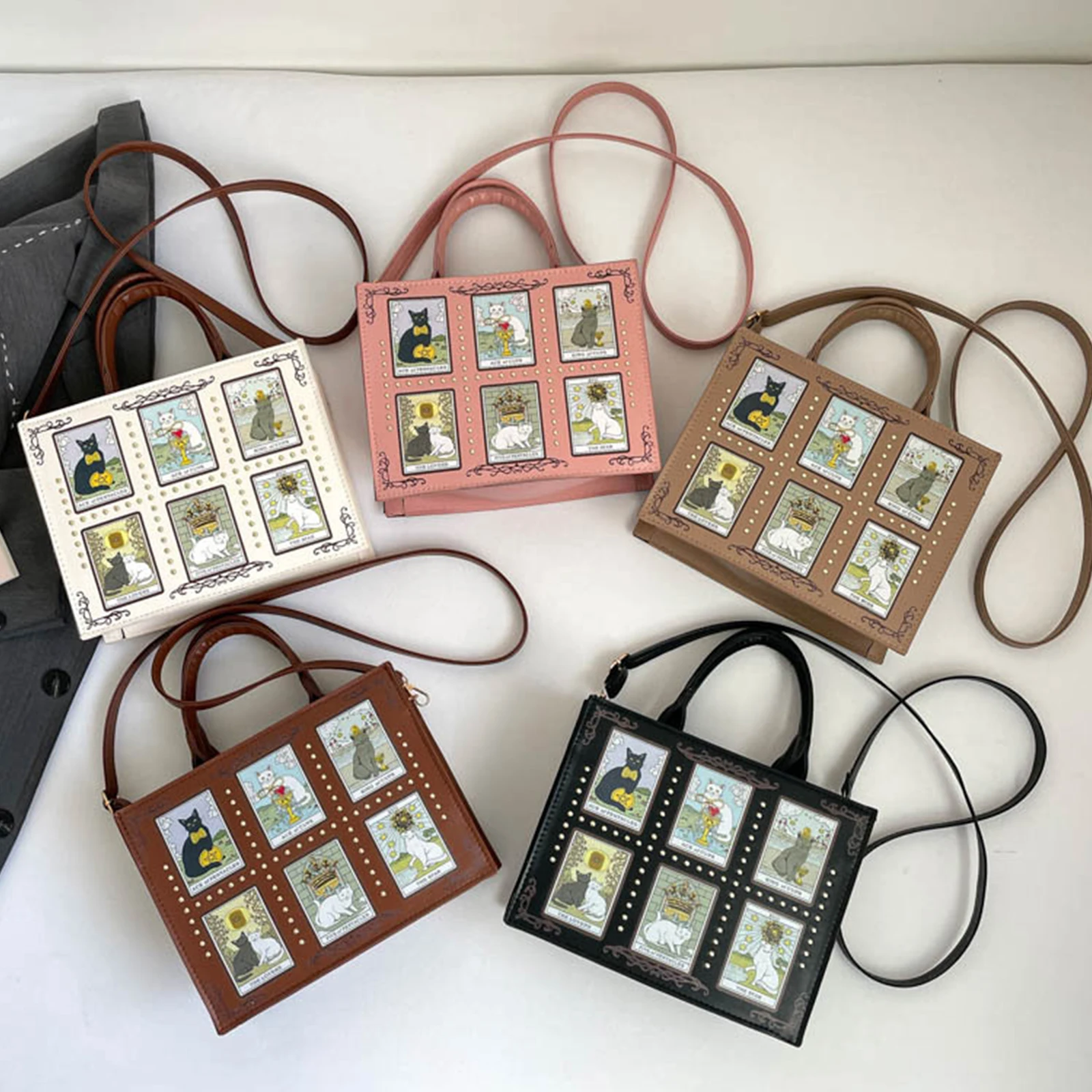 Leatherwork Rivets - Sac fourre-tout imprimé chat pour femme,